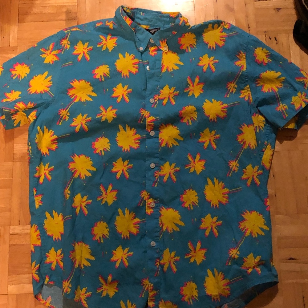 Retro yellow and pink tree button up shirt